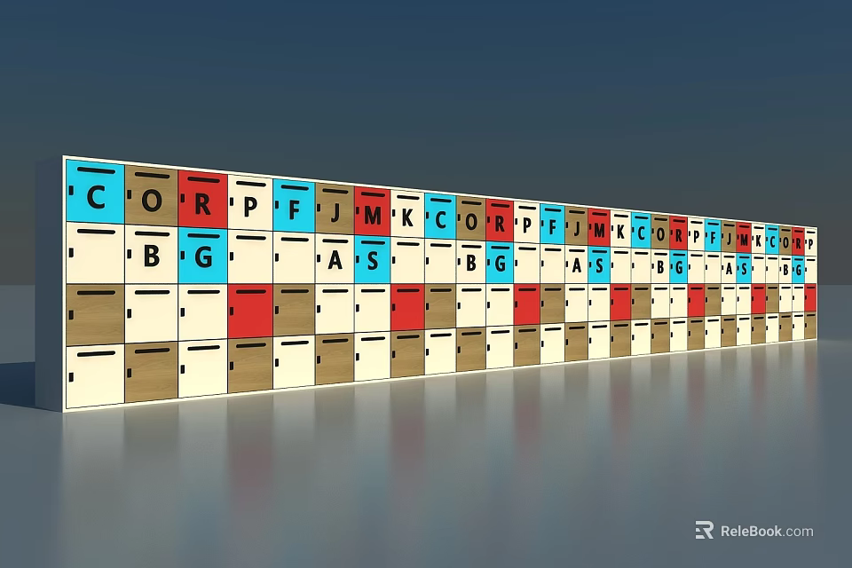 Modern Entryway Cabinets and Side Cabinets with Colorful Letter Decor Panels in Row 3d model 