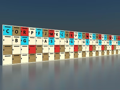 Modern Entryway Cabinets and Side Cabinets with Colorful Letter Decor Panels in Row 3d model