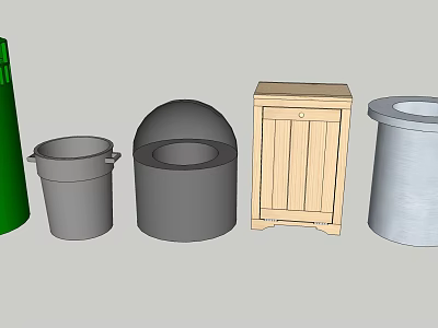 Public Facilities Featuring Metal Trash Bins Wooden Storage Cabinets And Plastic Containers For Public Use 3d model
