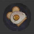 Bear Ear Shaped Toast With Fried Egg And Runny Yolk Served On Blue Plate