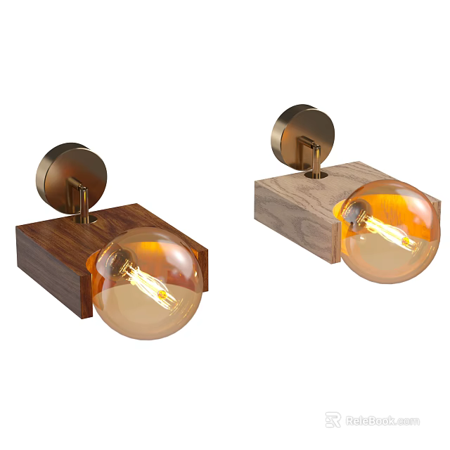 Modern Wooden Base Wall Lamps With Glass Globe And Warm Light Design 3d model 