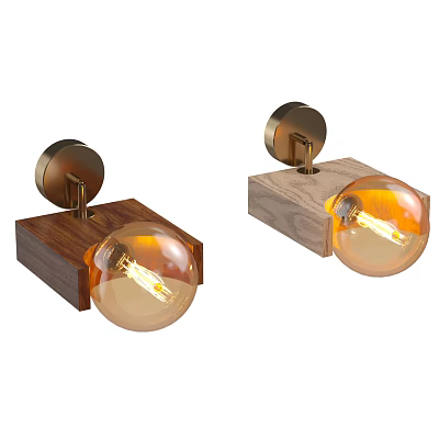 Modern Wooden Base Wall Lamps With Glass Globe And Warm Light Design 3d model