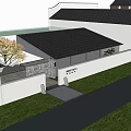 Boutique Homestay Building With Large Tree Stone Entrance And Purple Sunset Sky