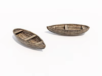 Two Handcrafted Wooden Boats With Woven Texture Displayed On White Background 3d model