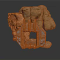 3D Scene Component With Natural Rock Formation And Wooden Frame Structure