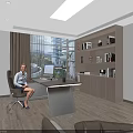 Modern Conference Room Interior With Long Conference Table White Orange Chairs Large Screen And Windows