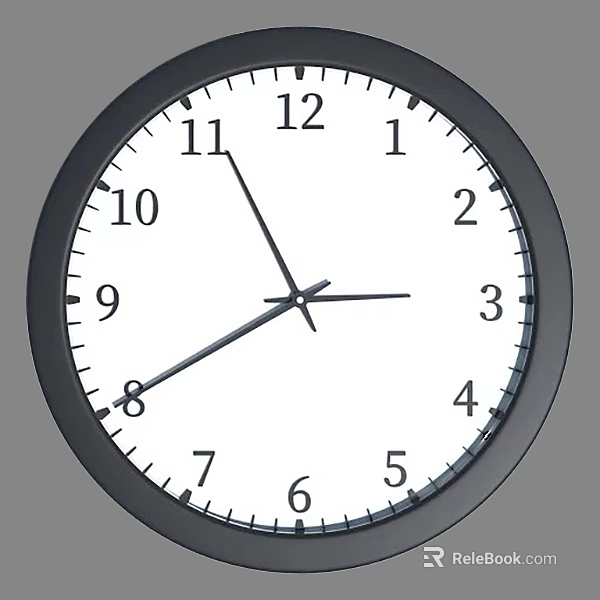 Classic Round Wall Clock With Black Frame White Dial Black Numbers And Black Hands 3d model 
