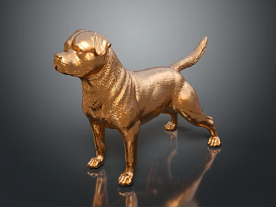Golden Dog Statue in Standing Pose With Shiny Metallic Surface 3d model