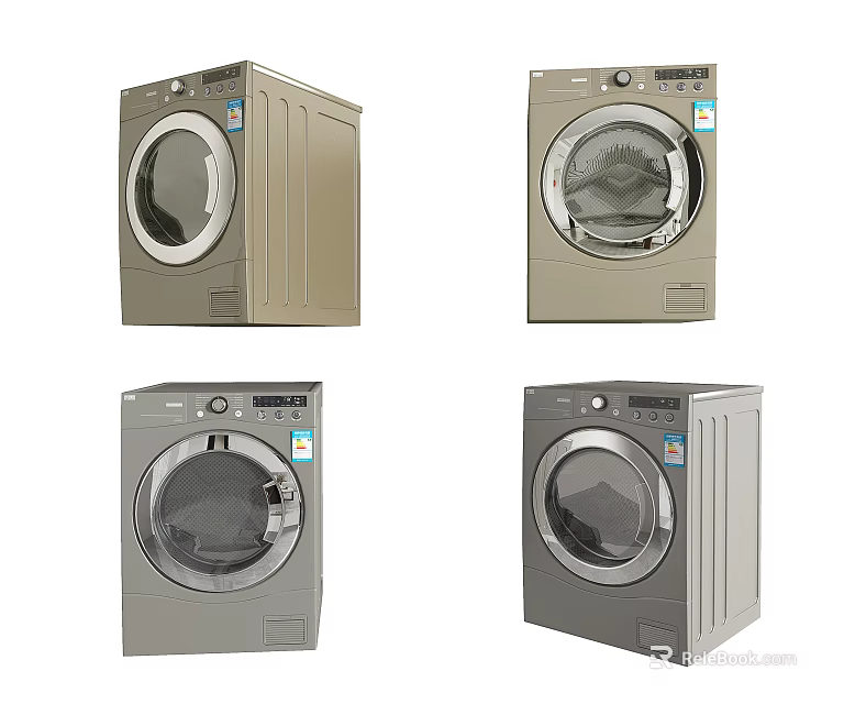 Modern Front Loading Washing Machines In Gray And Beige Color Options 3d model