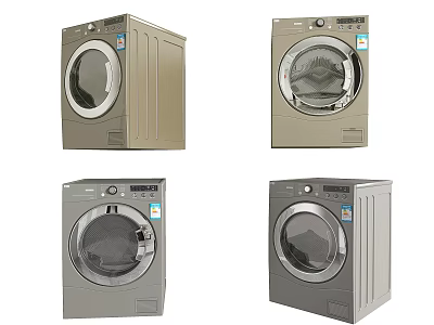 Modern Front Loading Washing Machines In Gray And Beige Color Options 3d model