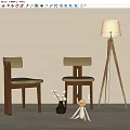 Brown Wooden Dining Chairs With Backrests Upholstered Seats And Floor Lamp White Flower Vase