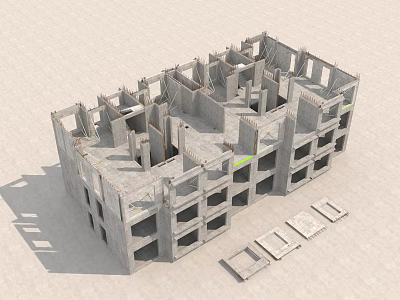 Unfinished Multi Storey Concrete Building Structure With Floors And Columns Under Construction 3d model