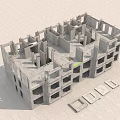 Unfinished Multi Storey Concrete Building Structure With Floors And Columns Under Construction 3d model