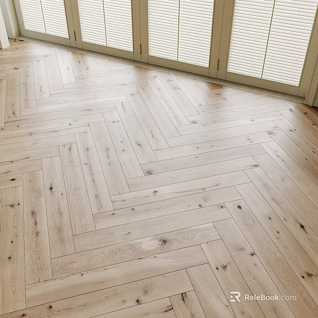 Light Herringbone Wood Flooring With Natural Texture Near Windows 3d model