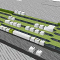 Modern Landscape Staircase Design With Green Slopes And Curved Blue Lines