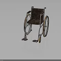 Vintage White Frame Wheelchair With Brown Seat Yellow Rims Armrests And Footrests