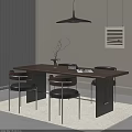 Modern Minimalist Dark Wood Dining Table Set With Leather Upholstered Chairs For Home Dining Room
