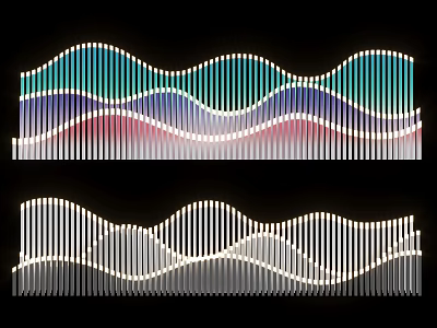 Wavy Striped Background Wall With Colorful And Monochrome LED Light Design 3d model