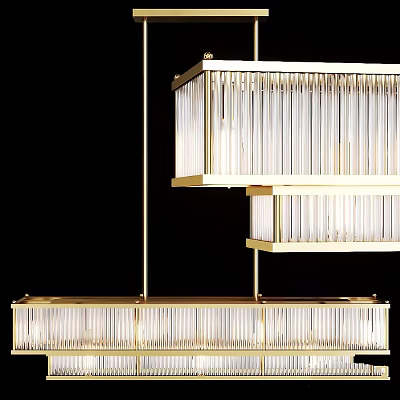 Modern Multi Tiered Chandelier With Gold Frame And Transparent Vertical Bars 3d model