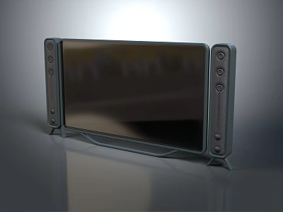 Modern Television with Side Speakers and Sleek Metal Stand Design 3d model