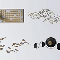 Modern Elegant Wall Decor With Gold Geometric Squares Wavy Lines Bird Shapes And Circular Accents