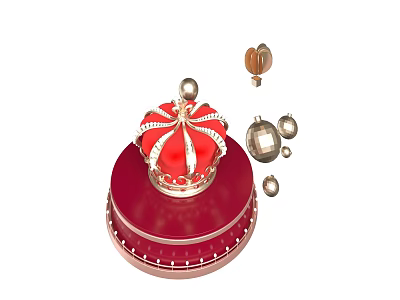 Red Decorative Crown On Circular Base With Gold And Silver Ornaments 3d model
