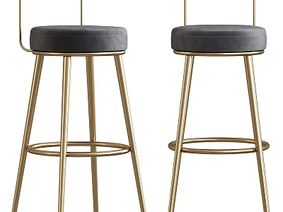 Modern Bar Stools With Gold Metal Frame And Gray Cushioned Seats 3d model