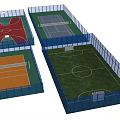 Indoor Basketball Court Design With Red Green Surface And Surrounding Fencing