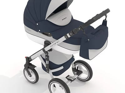 Modern Navy Blue Gray Baby Stroller With Canopy Storage Bag And Wheels 3d model