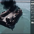 Hovercraft Warship Sailing On Sea With Large Fans And Inflatable Skirt Creating Water Splashes