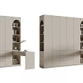 Modern Light Gray Wardrobe Design With Multiple Doors Drawers And Side Shelves 3d model