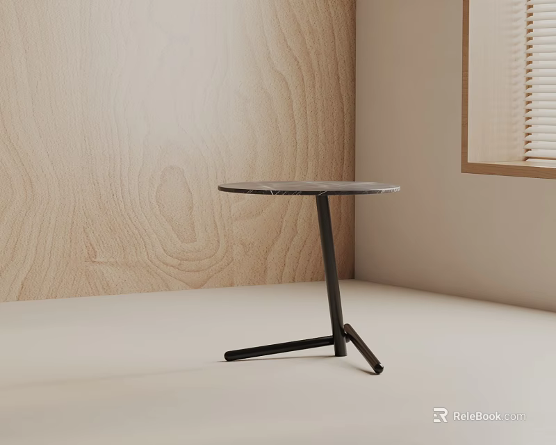 Modern Side Table With Marble Top And Black Metal Tripod Base 3d model 