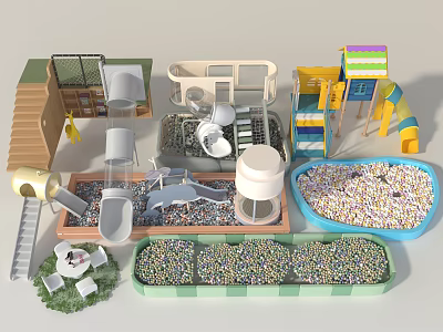 Colorful Outdoor Playground Equipment With Slides Climbing Structures And Sand Pits 3d model
