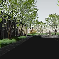 Modern Garden Landscape Design With High Rise Residential Buildings Green Trees And Stone Walls