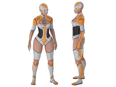 Futuristic Female Robot Design With Mechanical Armor Front And Back Views 3d model