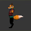 Game Movie Fox Character With Orange Face Brown Ears Red Shirt Green Pants Black Boots