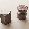 Modern Wooden Stools With Geometric And Cylindrical Shapes And Natural Wood Grain Tops