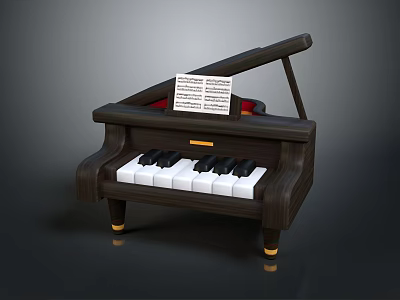 Mini Wooden Piano With Open Lid Black White Keys And Music Sheet On Top 3d model