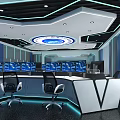 Modern Control Room With Multiple Screens Control Desk And Lighting Design 3d model