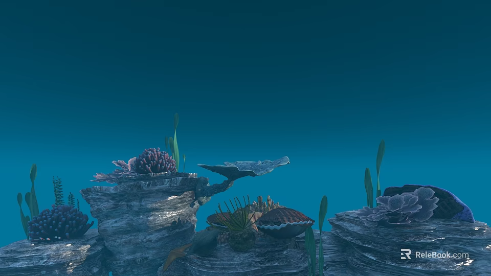 Aquatic Animals In Natural Marine Habitat With Coral Reefs Rocks And Plants 3d model 