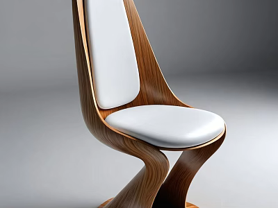 Elegant Modern Single Chair With Wooden Curved Frame And White Cushioned Seat Backrest 3d model