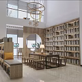 Book Art Inspired Library Interior With Tall Bookshelves Wooden Tables And Chairs