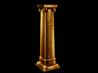 Classical Golden Column With Intricate Carved Floral Patterns And Elegant Base Design 3d model