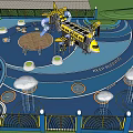 Children's Play Area With Colorful Slides Rainbow Water Features And Climbing Structures