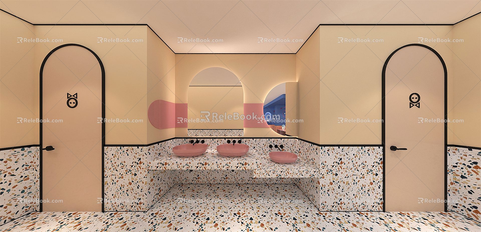 Modern Toilet Piano Training Institution Corridor Toilet 3d model