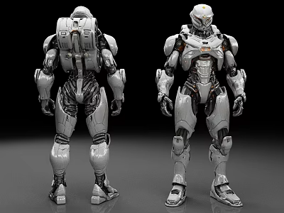 Futuristic Mech Robot Design With Front And Back Views Showcasing Detailed Armor And Structure 3d model
