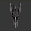 Futuristic Sci Fi Spaceship With Metallic Exterior Red Accents Open Hatch Interior