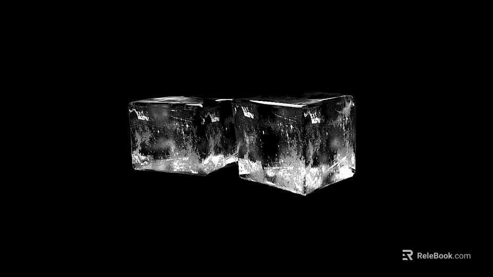 Transparent Ice Cubes on Black Background with Detailed Texture Close Up 3d model 