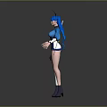 3D Female Character With Blue Hair Wings White Top Blue Skirt Weapon And Boots
