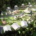 Scenic Photo Check in Spot With Tents Domes And Lush Greenery In Natural Setting